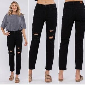 Judy Blue Boyfriend Fit Black Distressed Jeans Size 9/29 Style JB82161BK Stretch